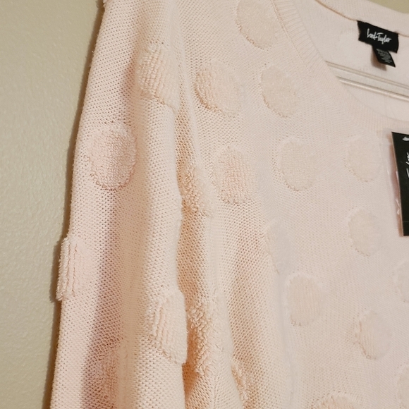 Lord & Taylor | Peach Polka Dot Crewneck Sweater - Picture 4 of 11
